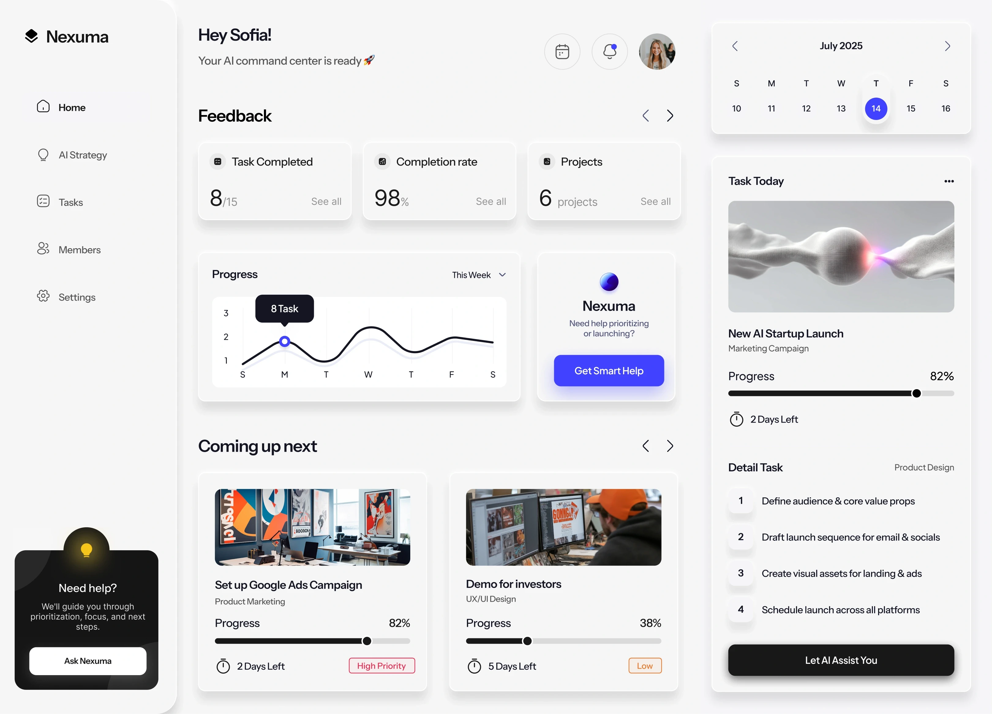AI dashboard interface for Nexum app